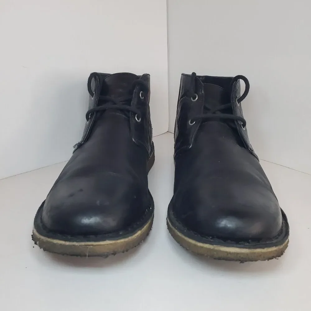 UGG Australia Boots Mens Sz 8.5 Black Leather Leighton Chukka Ankle Classic